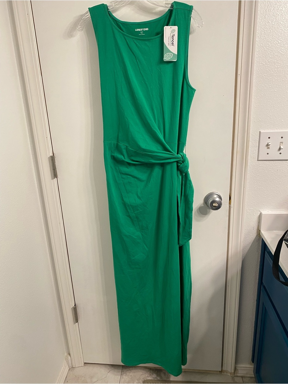 Lands End Green Sleeveless Tie-Waist Maxi Dress. Size M tall